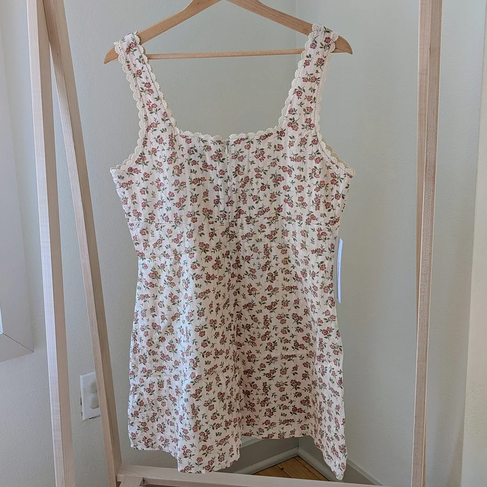 NWT Princess Polly Dasha Scalloped Lace Trim Floral Mini Dress In Cream -  10